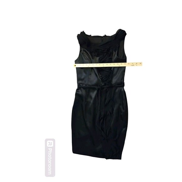 David's Bridal Black Satin Chiffon Size 4 Midi Whimsi Goth Witchy HOCO Ren Faire - Picture 3 of 6